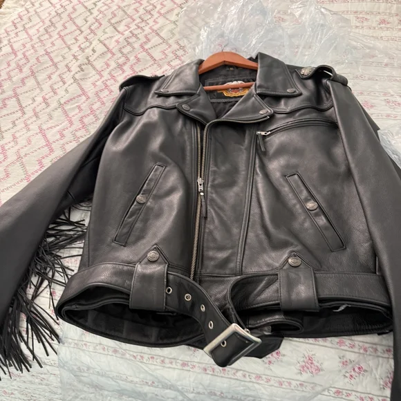 Harley-Davidson Black Leather Jacket with Fringe - Picture 5 of 9
